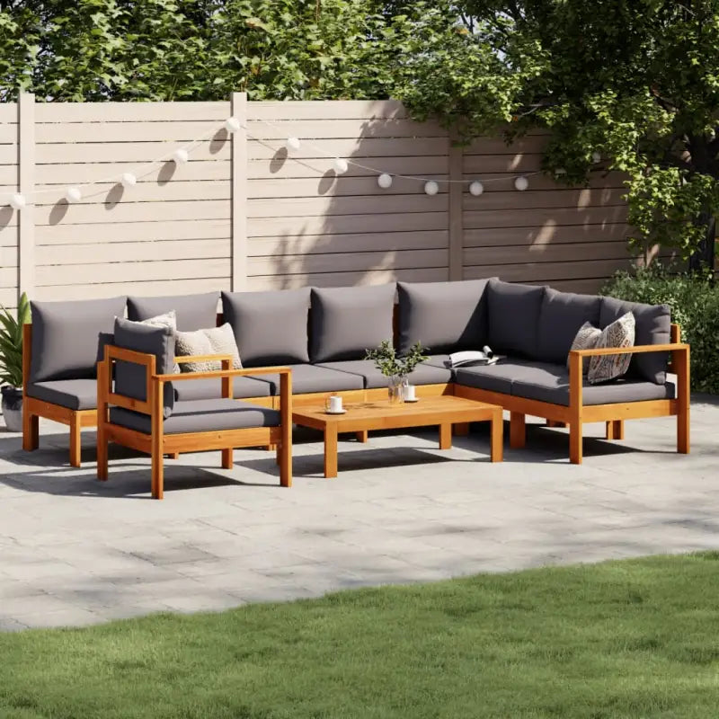 Loungetuinstel van massief acaciahout met wasbare hoes en olieafwerking - Donkergrijs / stoel + hoek + 3x Bank + Tafel