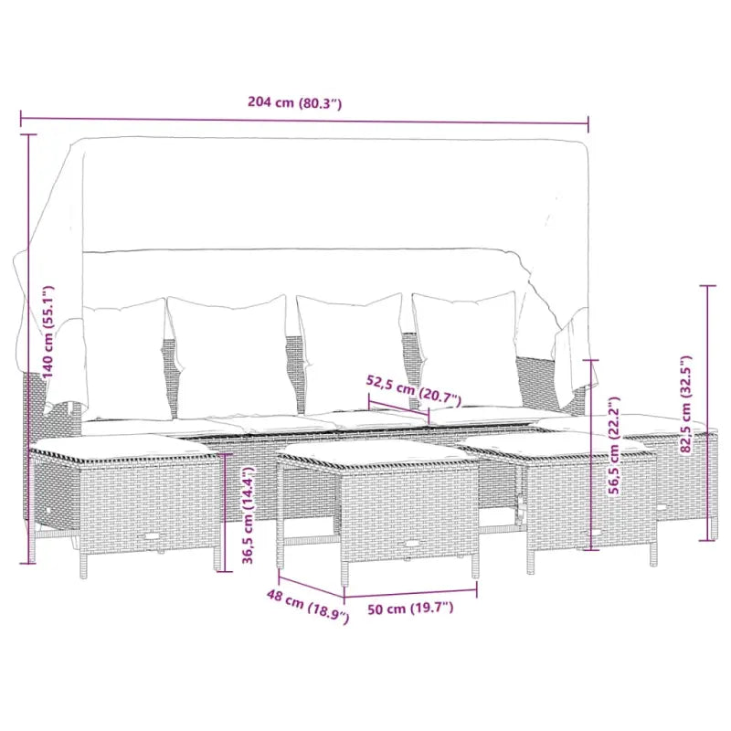 Loungezets in poly rattan met verstelbare posities en gepoedercoat staal - Tuinsets