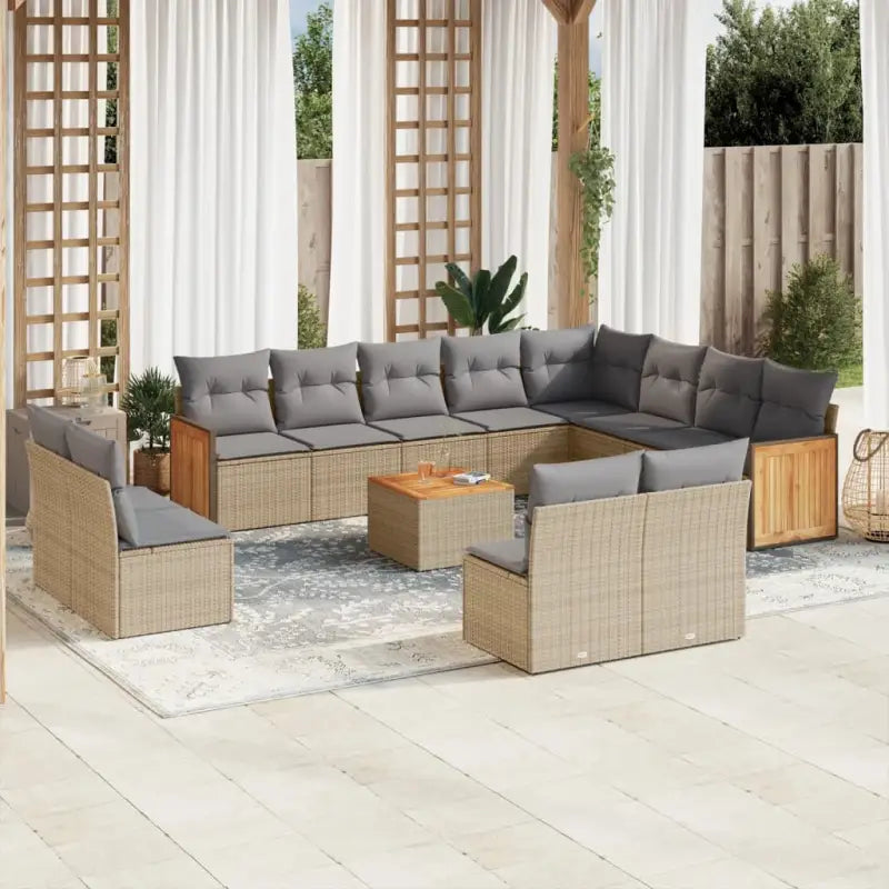 Loungezets met beige materiaal en waterdichte zak voor buitengebruik - Beige en grijs / Met tafel - Tuinsets