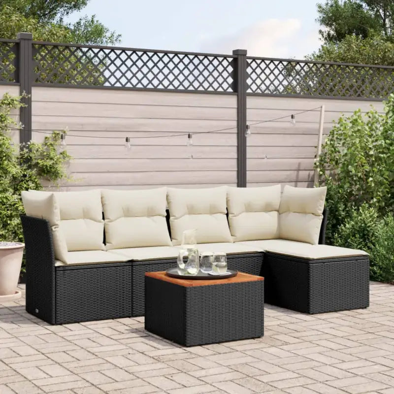 Loungezets voor tuin van zwart materiaal met gepoedercoat staal - Zwart en crème - Tuinsets