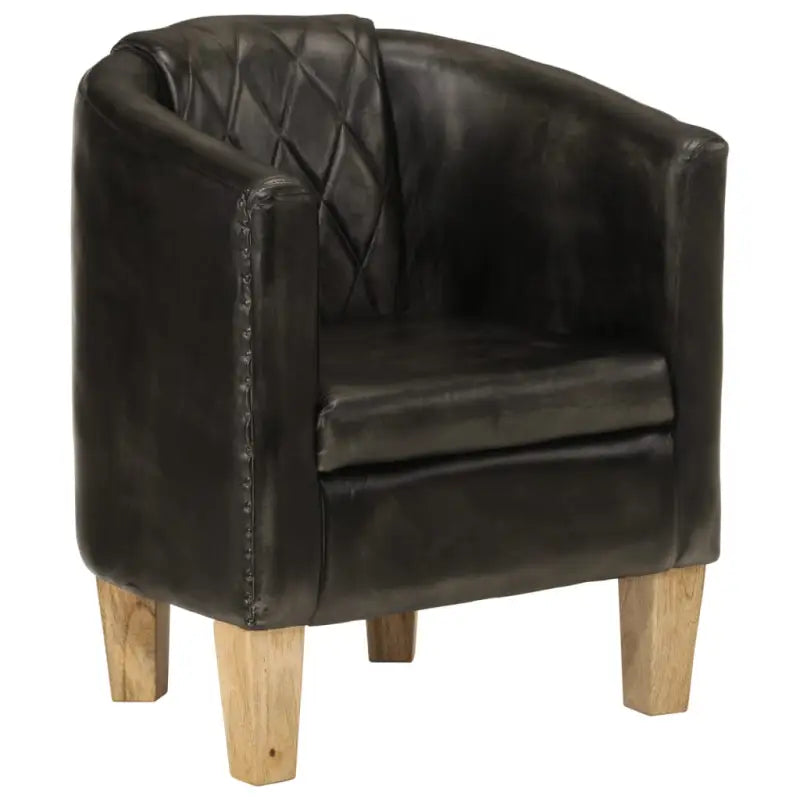 Luxe fauteuil van echt leer en massief mangohout voor ontspanning - Grijs / 1 - Fauteuils & Relaxfauteuils