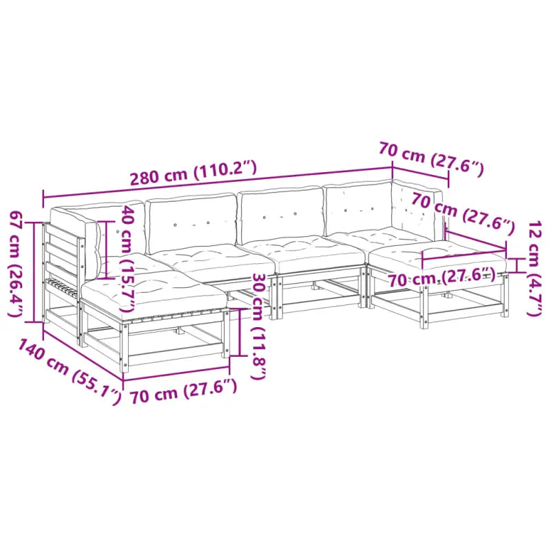 Luxe loungeset van massief grenenhout met modulair ontwerp voor comfortabel buitenplezier - Tuinsets