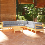 Luxe tuinset met massief grenenhout en voetenbank tafel - Bruin en grijs - Tuinsets
