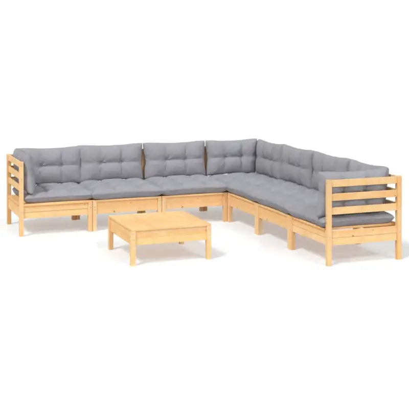 Luxe tuinset met massief grenenhout en voetenbank tafel - Bruin en grijs - Tuinsets