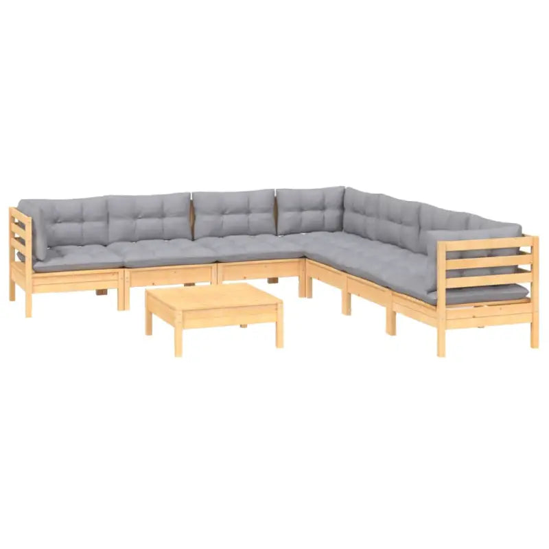 Luxe tuinset met massief grenenhout en voetenbank tafel - Bruin en grijs - Tuinsets
