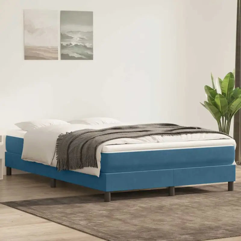Luxueus bedframe met multiplex lattenbodem en fluweel bekleding - Donkerblauw / 140 x 220 cm / 25 cm - Bedden &