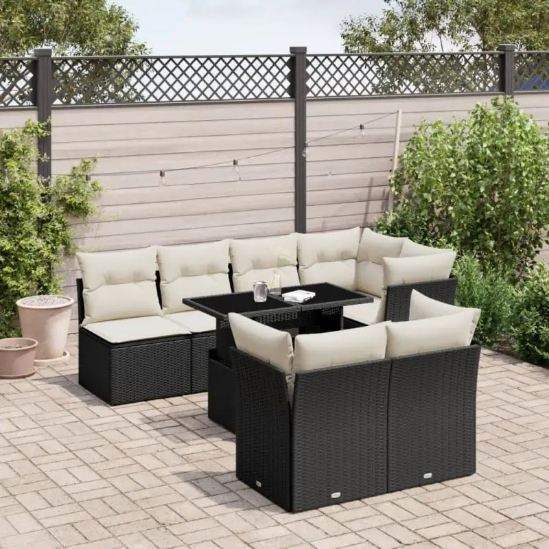 Luxueuze loungeset van zwart materiaal en gepoedercoat staal - Zwart en crème - Tuinsets