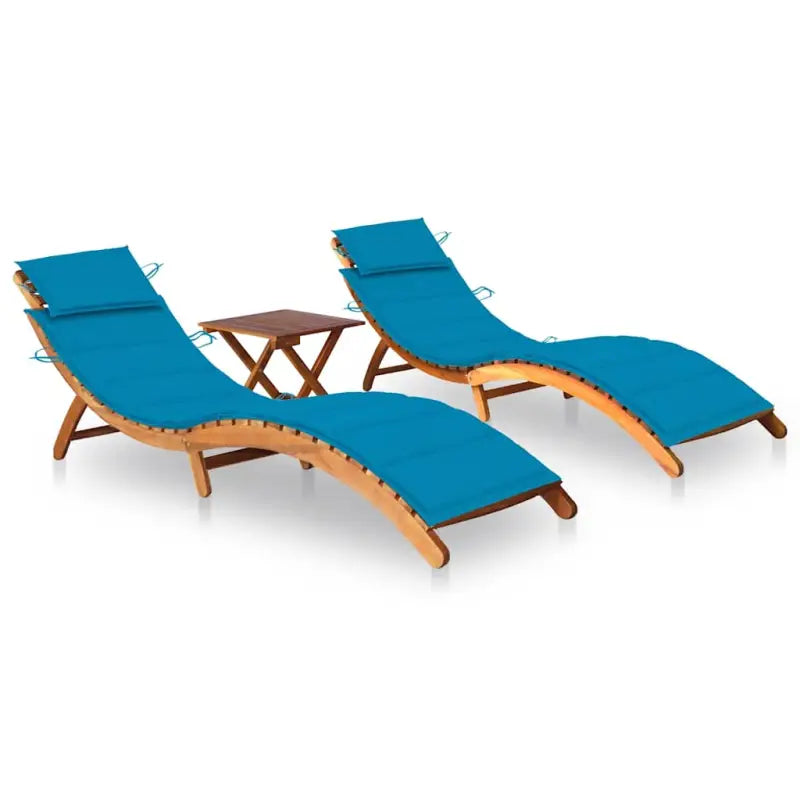 Massief acaciahout ligbedden Voor binnen en buiten diverse afmetingen - Blauw / 1 / 2 ligbedden met tafel - Ligstoelen