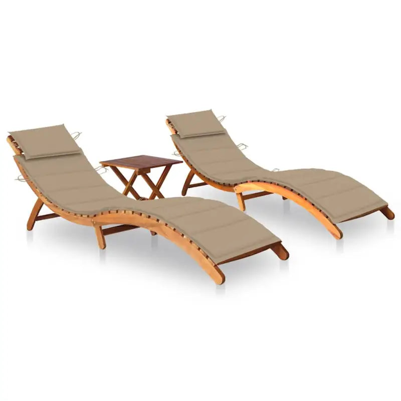 Massief acaciahout ligbedden Voor binnen en buiten diverse afmetingen - Beige / 1 / 2 ligbedden met tafel - Ligstoelen