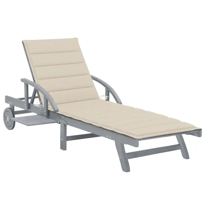 Massief Acaciahout Ligstoel met Greywash Afwerking voor Buitenplezier - Beige / 1 - Ligstoelen