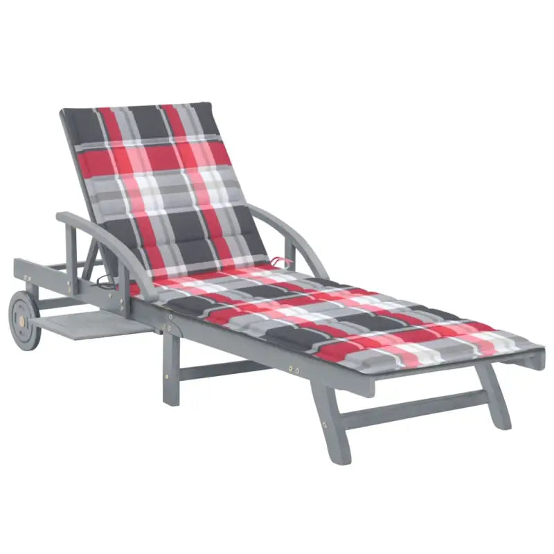 Massief Acaciahout Ligstoel met Greywash Afwerking voor Buitenplezier - Rood ruitpatroon / 1 - Ligstoelen