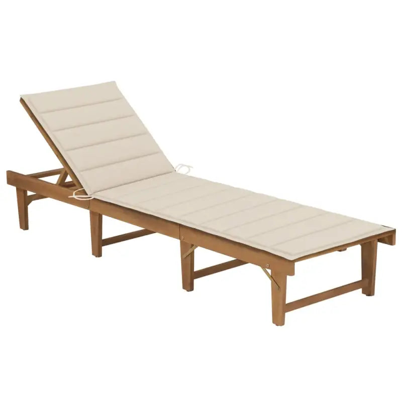 Massief acaciahout ligstoel met kussen en mooie afmetingen ligbed - Beige / 1 - Ligstoelen