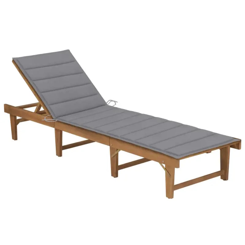 Massief acaciahout ligstoel met kussen en mooie afmetingen ligbed - Grijs / 1 - Ligstoelen