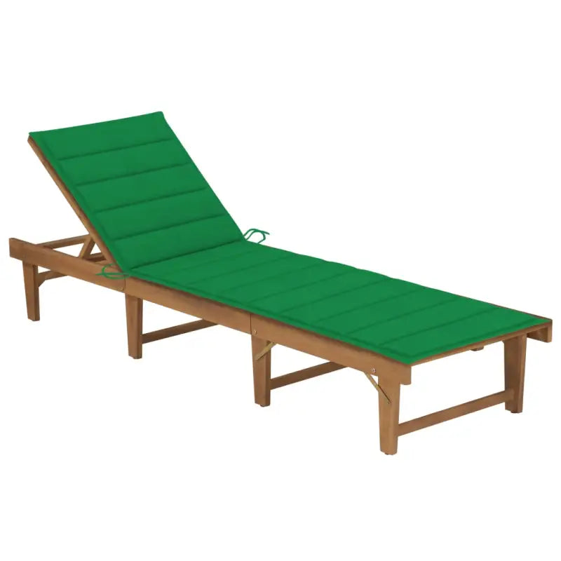 Massief acaciahout ligstoel met kussen en mooie afmetingen ligbed - Groen / 1 - Ligstoelen