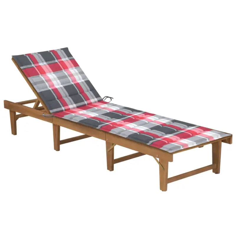 Massief acaciahout ligstoel met kussen en mooie afmetingen ligbed - Rood ruitpatroon / 1 - Ligstoelen