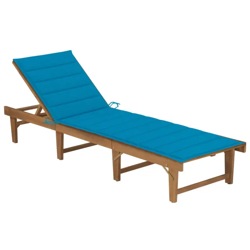 Massief acaciahout ligstoel met kussen en mooie afmetingen ligbed - Blauw / 1 - Ligstoelen