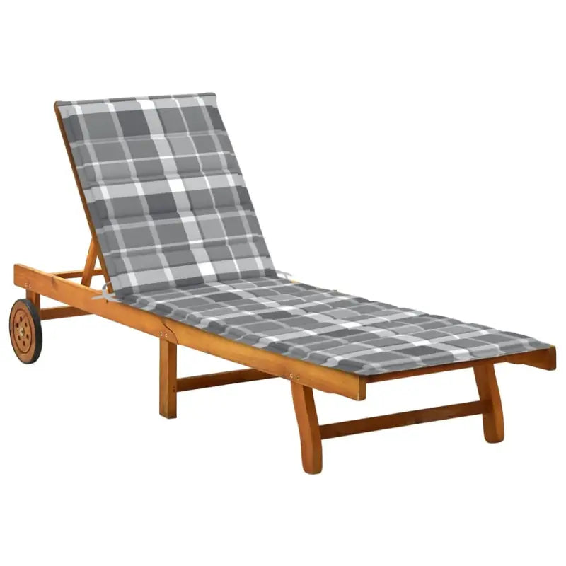 Massief acaciahout ligstoel voor ultiem ontspanning in de tuin - Grijs ruitpatroon / 200 x 63 x 85 cm / 1 - Ligstoelen