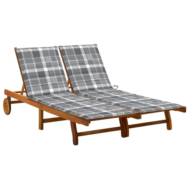 Massief acaciahout ligstoel voor ultiem ontspanning in de tuin - Grijs ruitpatroon / 200 x 123 x 85 cm / 1 - Ligstoelen