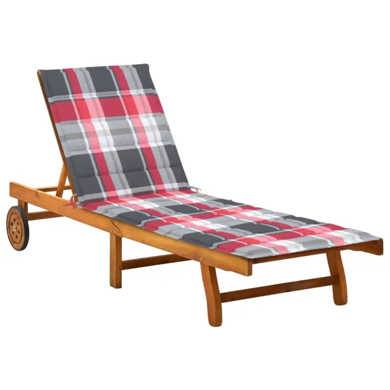 Massief acaciahout ligstoel voor ultiem ontspanning in de tuin - Rood ruitpatroon / 200 x 63 x 85 cm / 1 - Ligstoelen