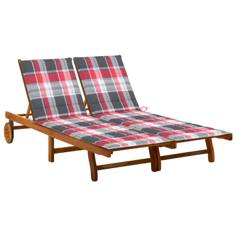 Massief acaciahout ligstoel voor ultiem ontspanning in de tuin - Rood ruitpatroon / 200 x 123 x 85 cm / 1 - Ligstoelen