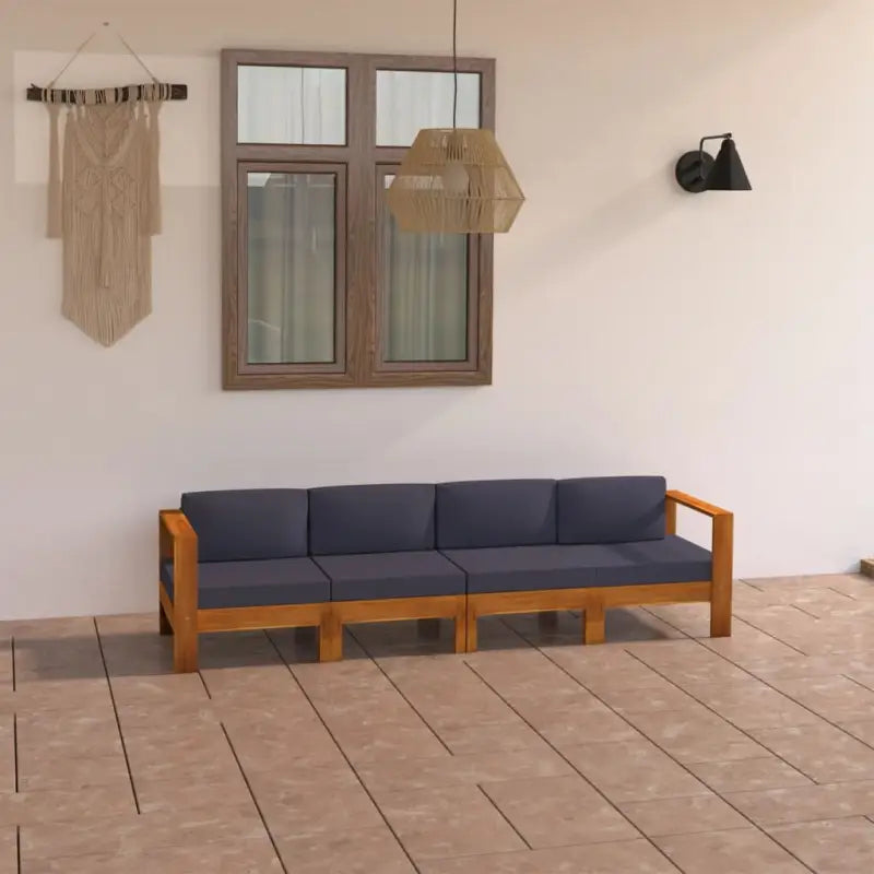 Massief acaciahout loungeset met afmetingen middenbank voor tuin en terras - Donkergrijs / Vierzitsbank - Tuinsets