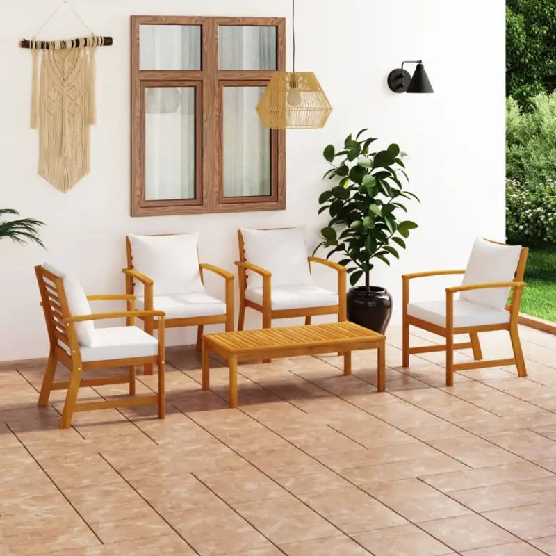 Massief Acaciahout Loungeset voor Tuin met Stijl en Functionaliteit - Crème / 4x armstoel + tafel - Tuinsets