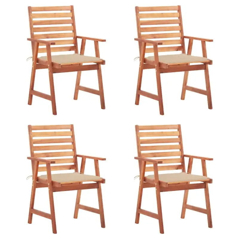 Massief acaciahout tuinstoelen met kussens en sets touwtjes voor buiten - Beige / 4 - Tuinstoelen