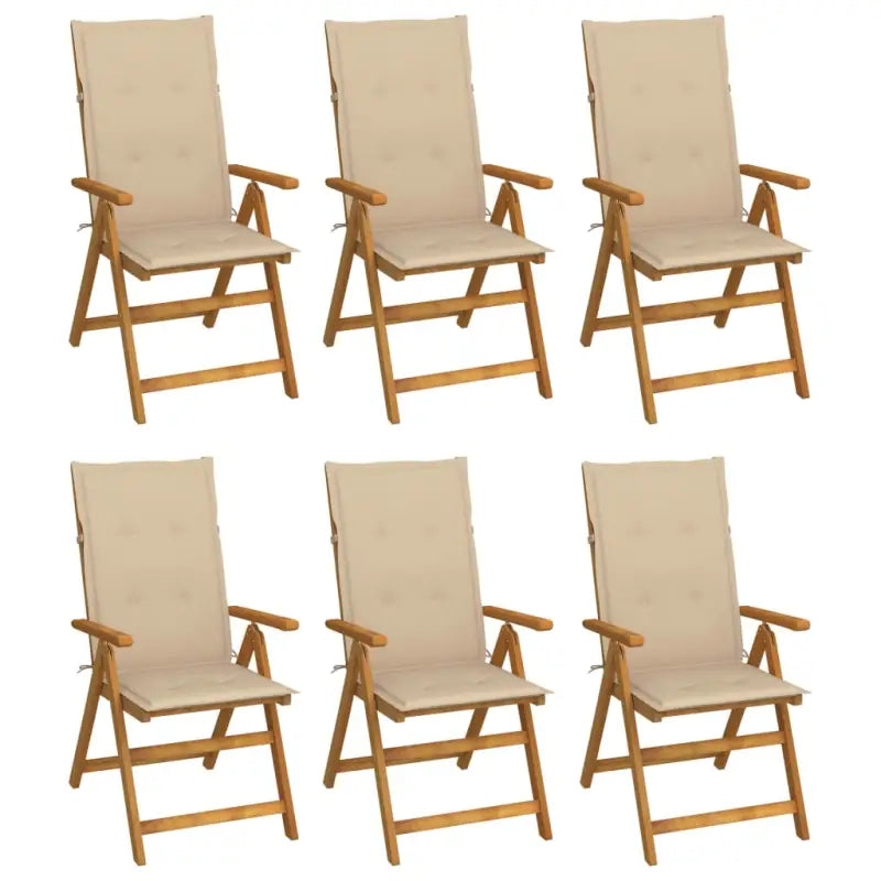 Massief acaciahout tuinstoelen met kussens en sets touwtjes levering bevat - Beige / 120 x 50 x 3 cm / 6 - Tuinstoelen