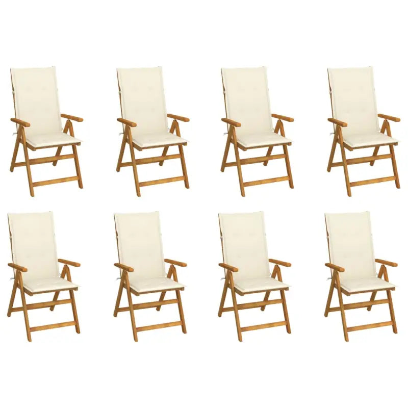 Massief acaciahout tuinstoelen met kussens en sets touwtjes levering bevat - Crème / 120 x 50 x 3 cm / 8 - Tuinstoelen