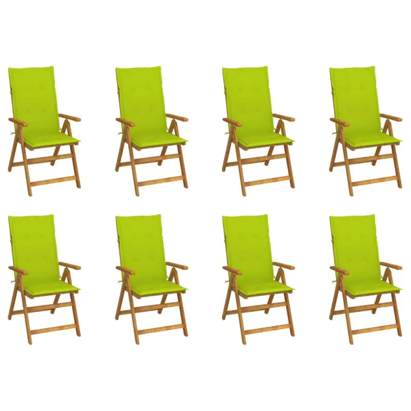 Massief acaciahout tuinstoelen met kussens en sets touwtjes levering bevat - Heldergroen / 120 x 50 x 3 cm / 8