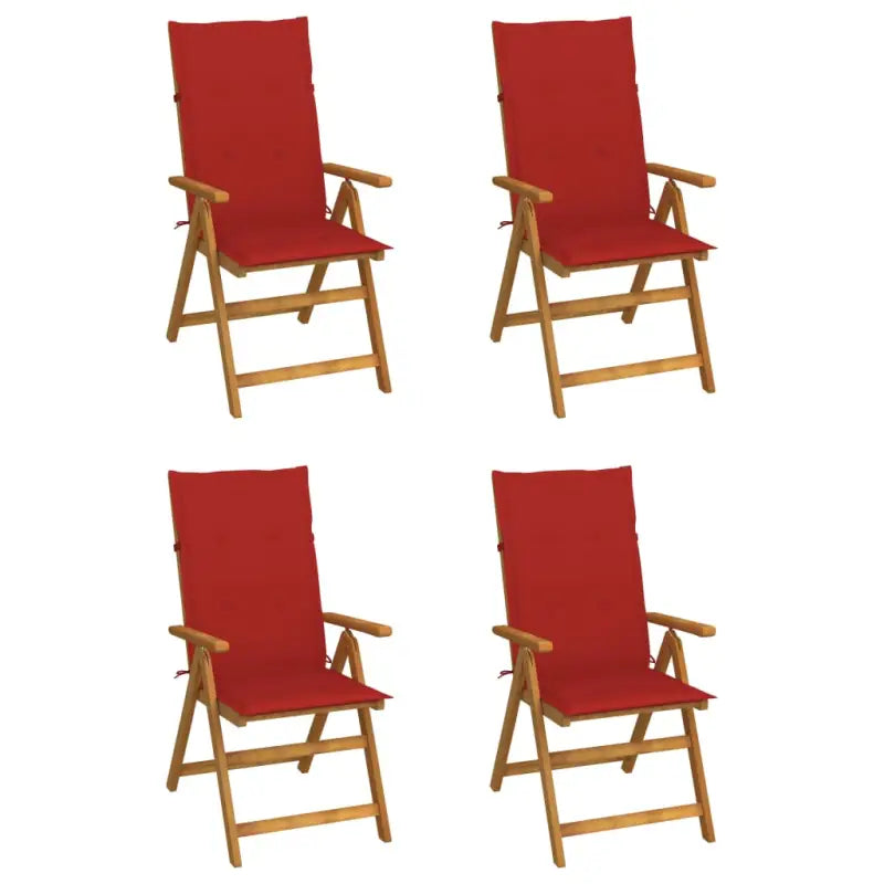 Massief acaciahout tuinstoelen met kussens en sets touwtjes levering bevat - Rood / 120 x 50 x 3 cm / 4 - Tuinstoelen