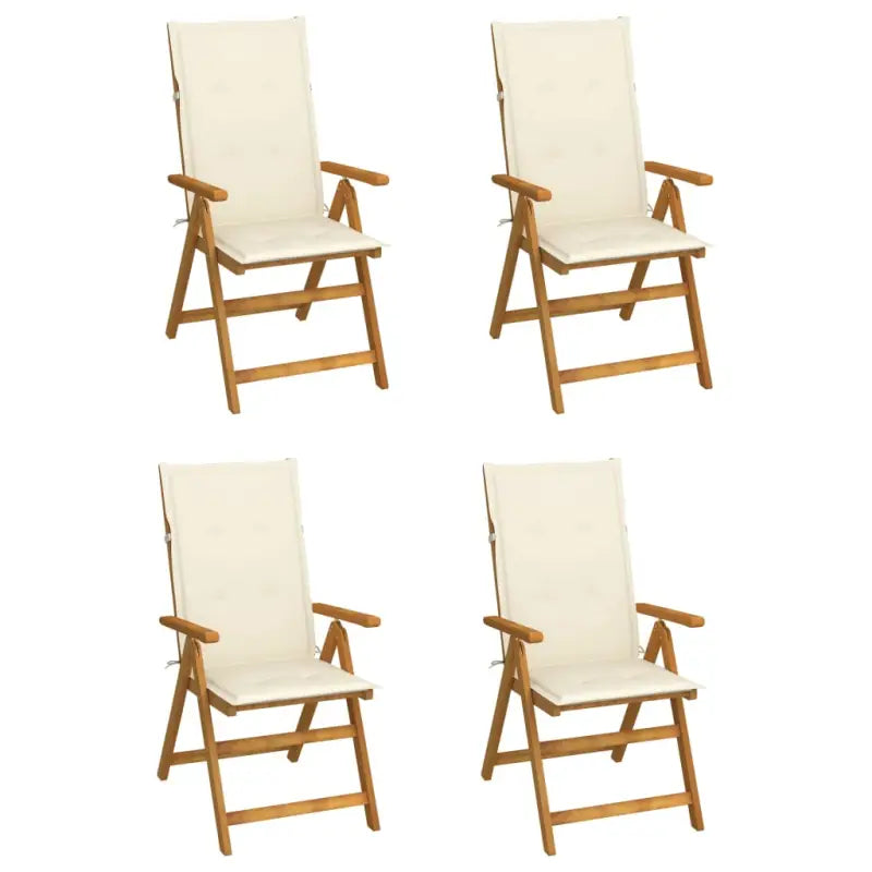 Massief acaciahout tuinstoelen met kussens en sets touwtjes levering bevat - Crème / 120 x 50 x 3 cm / 4 - Tuinstoelen