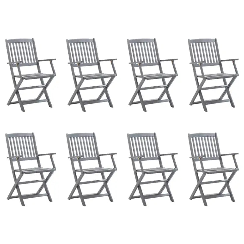 Massief acaciahout tuinstoelen met kussens voor tuin en terras - Grijs ruitpatroon / 8 - Tuinstoelen