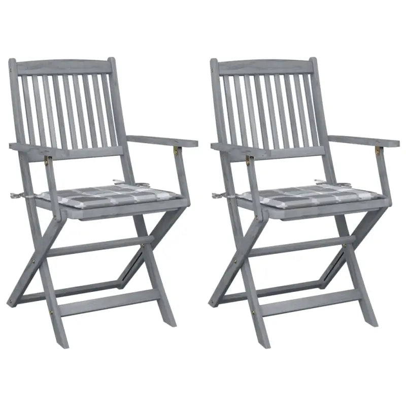 Massief acaciahout tuinstoelen met kussens voor tuin en terras - Grijs ruitpatroon / 2 - Tuinstoelen