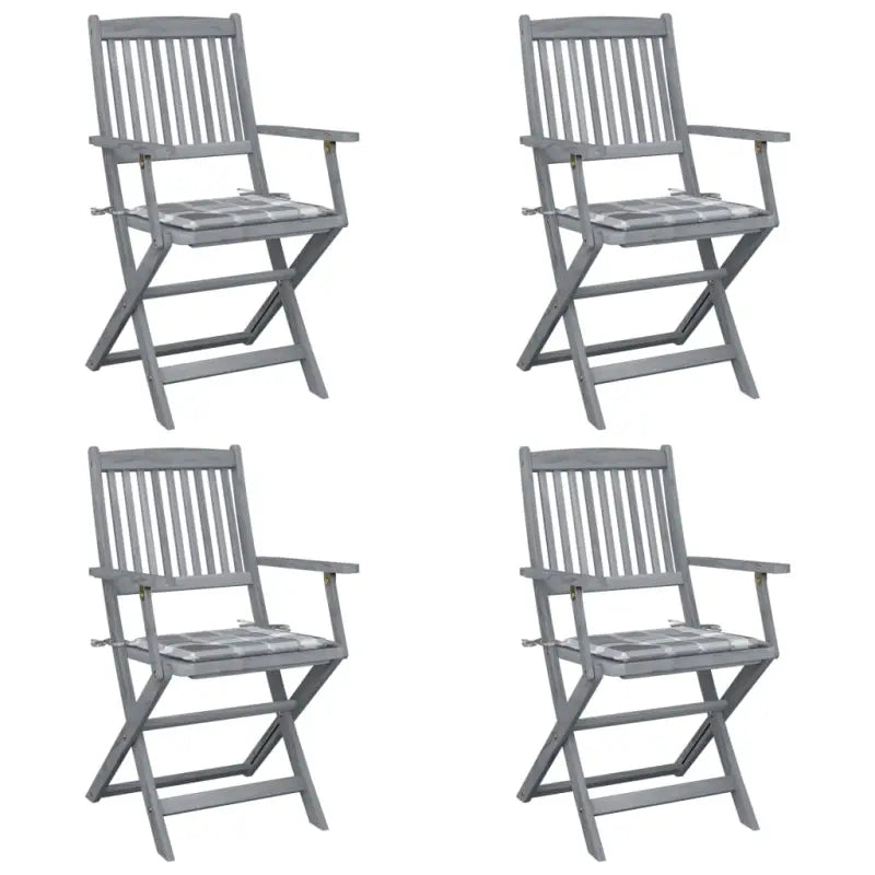 Massief acaciahout tuinstoelen met kussens voor tuin en terras - Grijs ruitpatroon / 4 - Tuinstoelen