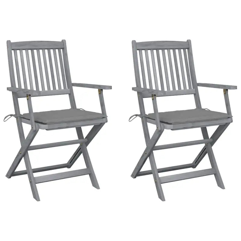 Massief acaciahout tuinstoelen met kussens voor tuin en terras - Grijs / 2 - Tuinstoelen