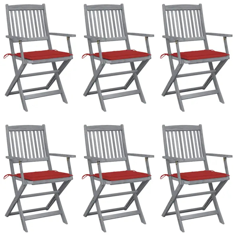 Massief acaciahout tuinstoelen met kussens voor tuin en terras - Rood / 6 - Tuinstoelen