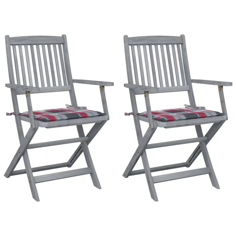 Massief acaciahout tuinstoelen met kussens voor tuin en terras - Rood ruitpatroon / 2 - Tuinstoelen