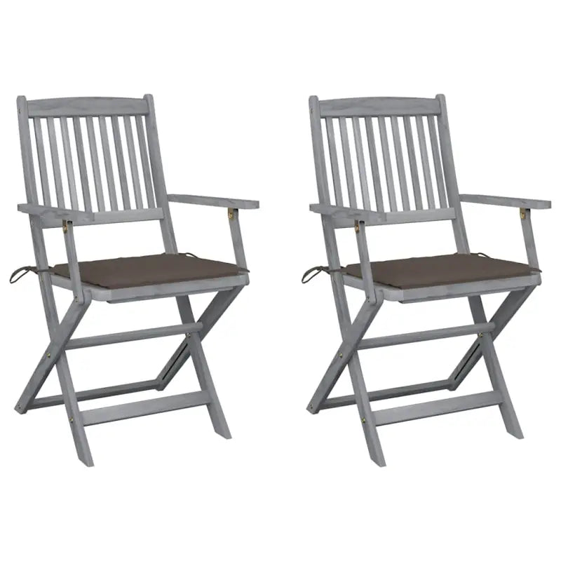 Massief acaciahout tuinstoelen met kussens voor tuin en terras - Taupe / 2 - Tuinstoelen