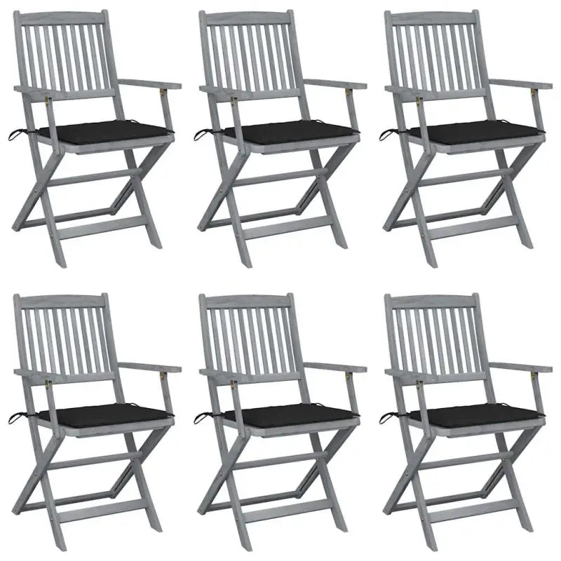Massief acaciahout tuinstoelen met kussens voor tuin en terras - Zwart / 6 - Tuinstoelen