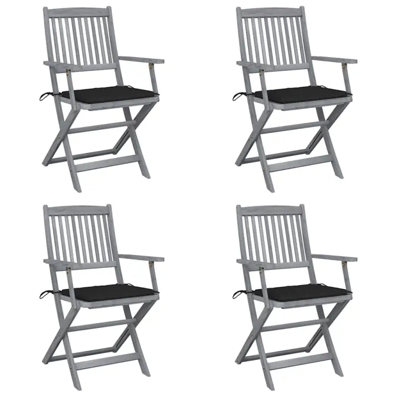 Massief acaciahout tuinstoelen met kussens voor tuin en terras - Zwart / 4 - Tuinstoelen