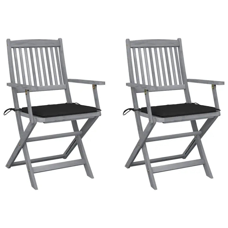 Massief acaciahout tuinstoelen met kussens voor tuin en terras - Zwart / 2 - Tuinstoelen