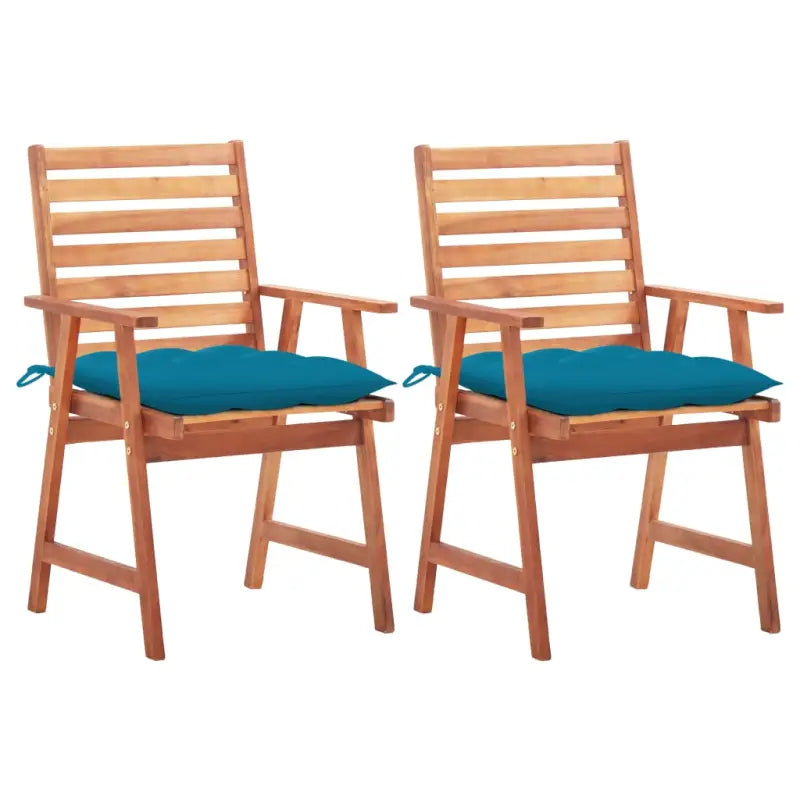 Massief acaciahout tuinstoelen set met kussens voor buiten eten - Blauw / 2 - Tuinstoelen