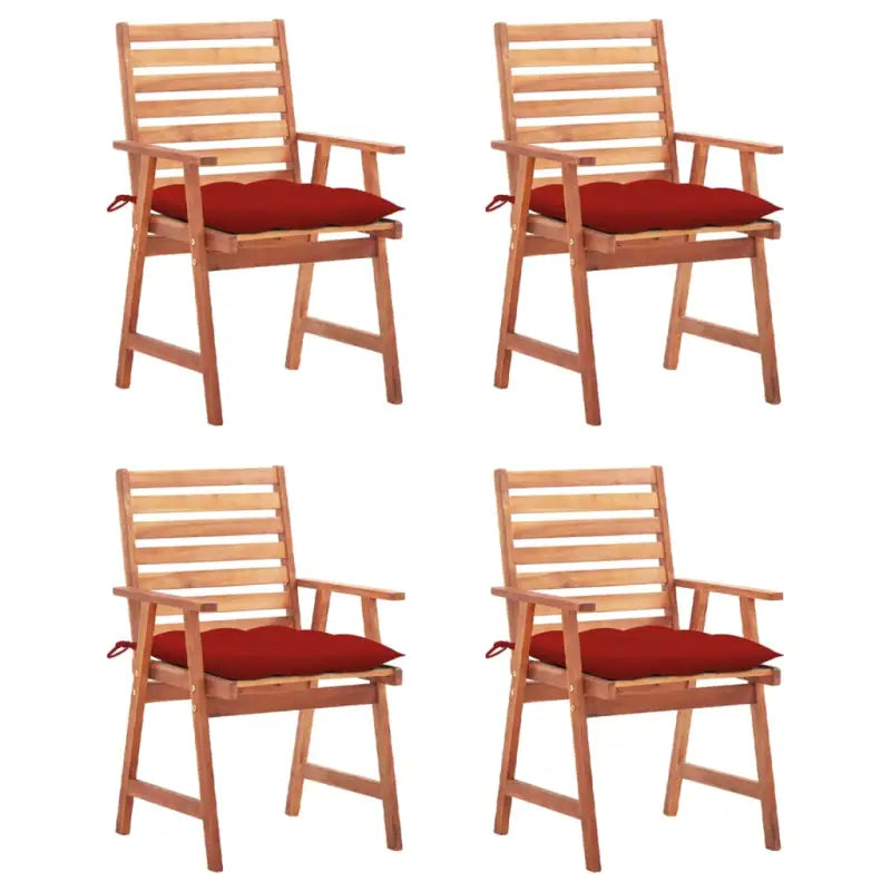 Massief acaciahout tuinstoelen set met kussens voor buiten eten - Rood / 4 - Tuinstoelen