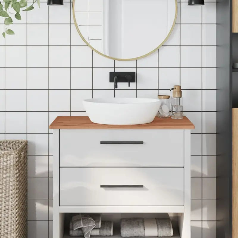 Massief beukenhout wastafelblad met afgeronde hoeken en eenvoudig schoonmaken - Bruin / 80 x 40 x 1.5 cm