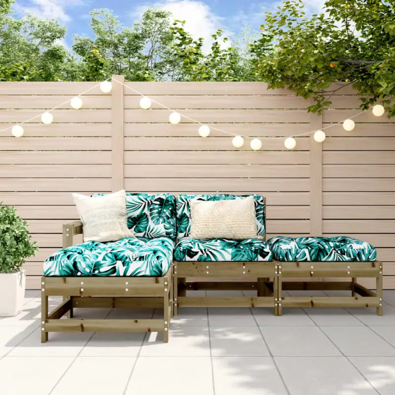 Massief Douglashout loungeset met voetenbank en salontafel voor de tuin - Donkerbruin - Tuinsets