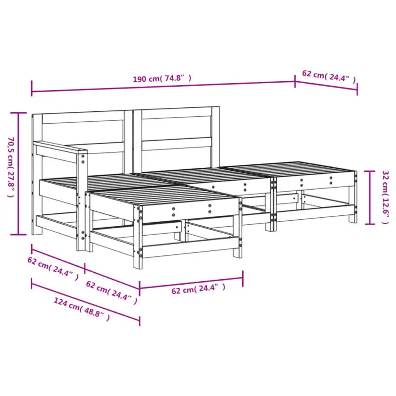 Massief Douglashout loungeset met voetenbank en salontafel voor de tuin - Tuinsets