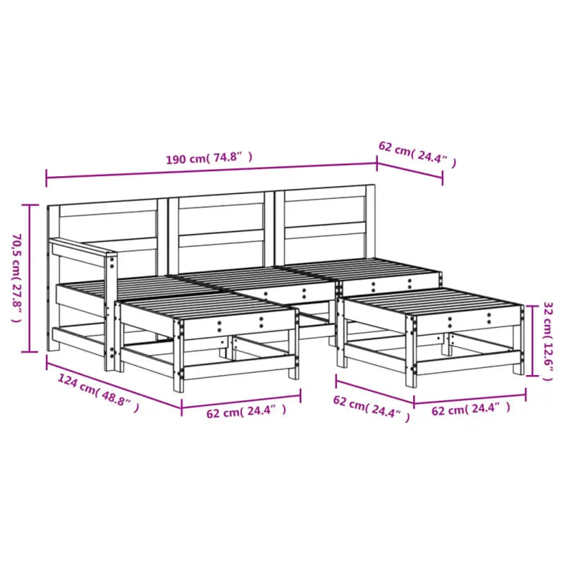 Massief Douglashout loungeset met voetenbank en salontafel voor in de tuin - Tuinsets
