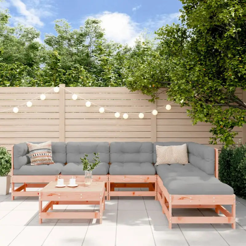 Massief Douglashout loungeset met voetenbank en salontafel voor de tuin - Natuurlijk douglashout - Tuinsets