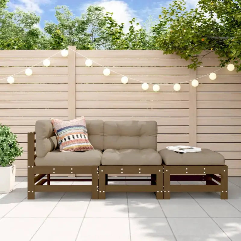 Massief Douglashout Tuin Lounge Set met Zachte Kussens - Honingbruin grenenhout - Tuinsets